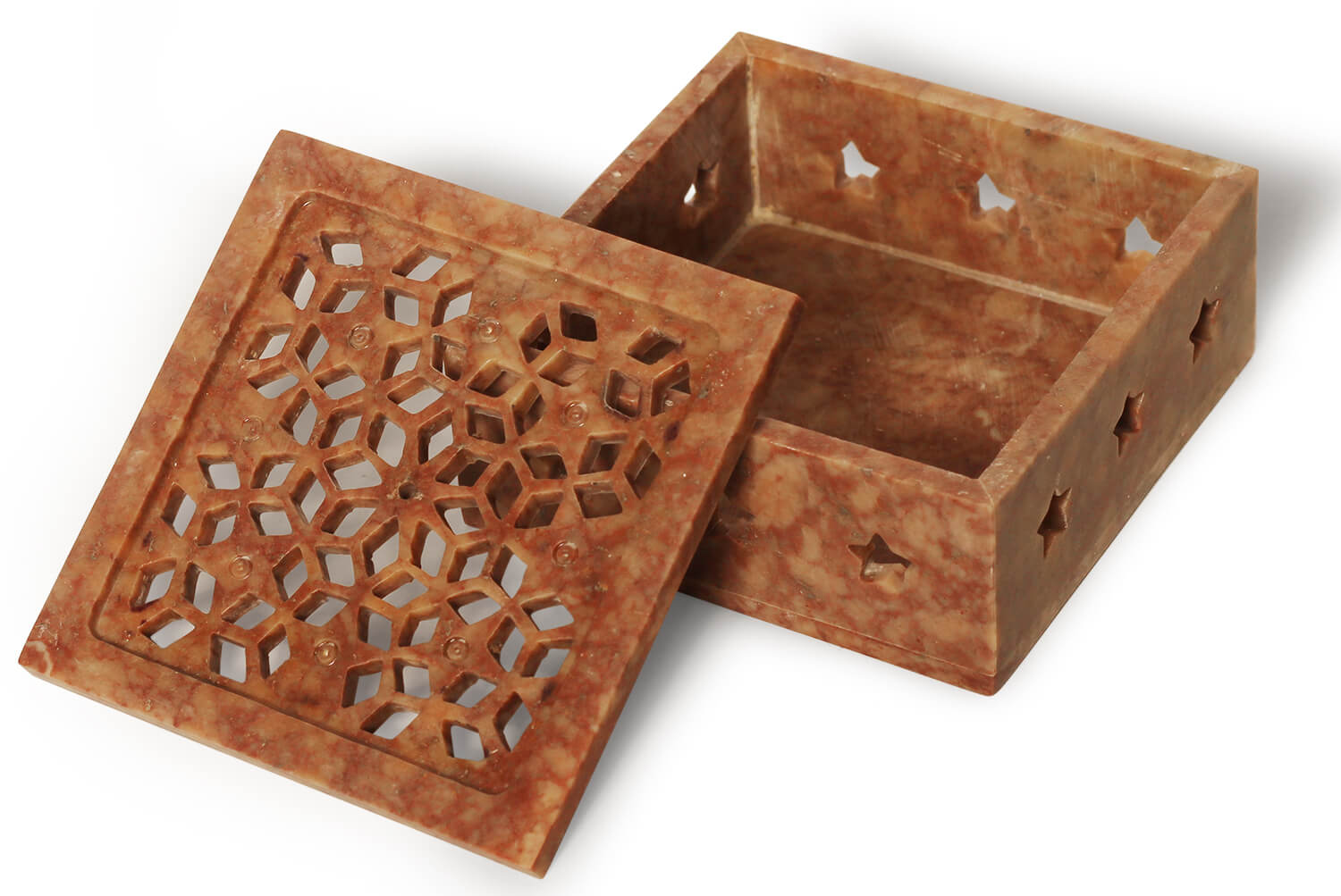 ArtistryBazaar  Marble Natural Multicolor Soapstone Handmade Square Lattice Craft  Multiusage Box For Nut & Spices, Storage Jewellery and Ornament Box 